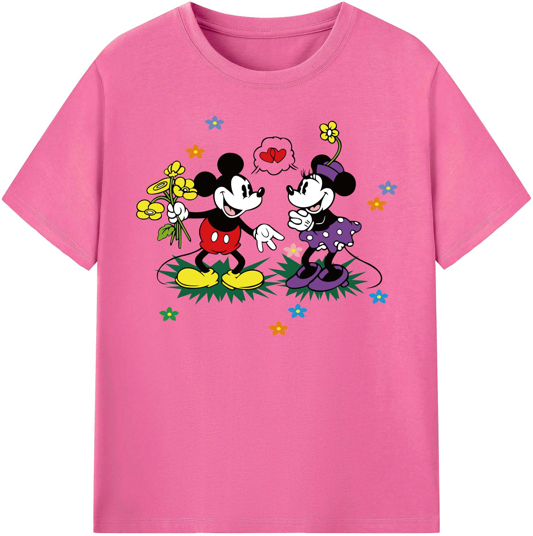 （画像用） ミッキーマウス Mickey Mouse レディースカジュアルプリントTシャツ（綿100％）